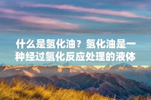 什么是氢化油？氢化油是一种经过氢化反应处理的液体燃料，通常用于工业和交通领域。氢化油是通过在高温和高压条件下将氢气与石油或其他有机物反应而制成的。它是一种清洁能源替代品，可以减少对传统石油燃料的依赖，并减少对环境的污染。