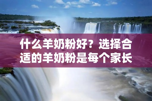 什么羊奶粉好?选择合适的羊奶粉是每个家长都非常关注的问题。羊奶粉作为一种优质的婴幼儿乳制品,具有丰富的营养成分,对婴幼儿的生长发育具有重要的促进作用。然而,市面上的羊奶粉品牌琳琅满目,如何选择适合宝宝的羊奶粉成为了一个头疼的问题。本文将从品牌信誉、营养成分、生产工艺等方面介绍如何选择优质的羊奶粉。