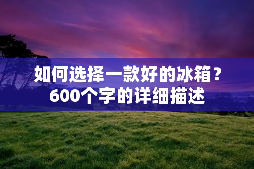 如何选择一款好的冰箱?600个字的详细描述 如何选择一款好的冰箱?600个字的详细描述