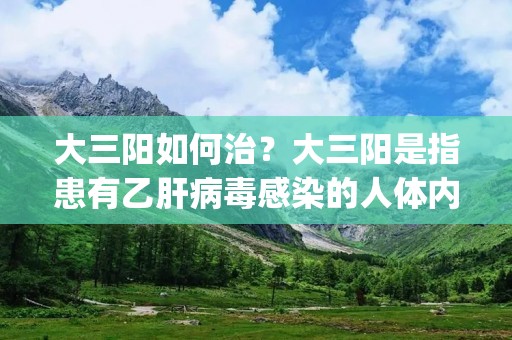 大三阳如何治?大三阳是指患有乙肝病毒感染的人体内同时存在乙肝表面抗原(HBsAg)、乙肝E抗原(HBeAg)和乙肝核心抗体(HBcAb),是乙肝病毒感染的一种严重类型。大三阳的治疗方法主要包括药物治疗、生活调理和预防措施。下面将详细介绍大三阳的治疗方法和注意事项。