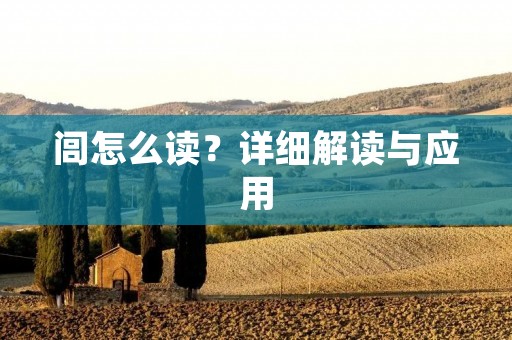 闾怎么读?详细解读与应用