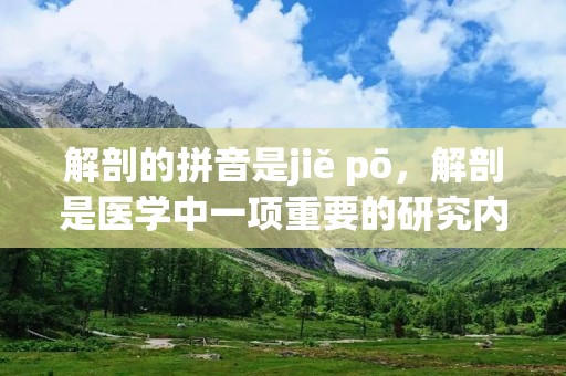 解剖的拼音是jiě pō，解剖是医学中一项重要的研究内容，它通过对人体或动物尸体进行切割、观察和研究，以揭示其组织结构、器官功能和病理变化等信息。解剖学在医学教育和临床实践中具有重要的意义，对于医学专业学生和医生来说，掌握解剖学知识是基础且必不可少的。