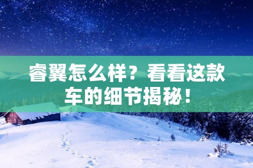 睿翼怎么样?看看这款车的细节揭秘! 睿翼怎么样?看看这款车的细节揭秘!