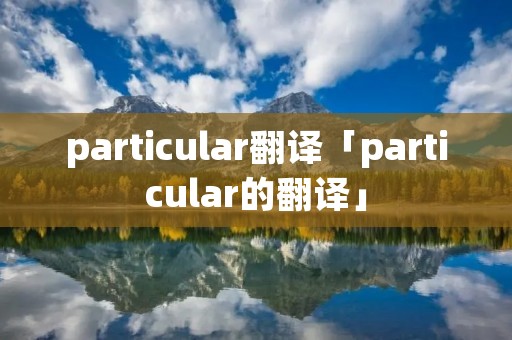 particular翻译「particular的翻译」