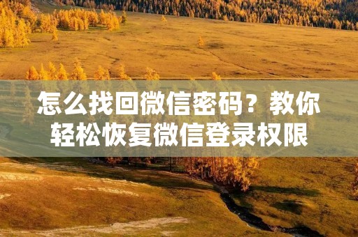 怎么找回微信密码?教你轻松恢复微信登录权限 怎么找回微信密码?教你轻松恢复微信登录权限