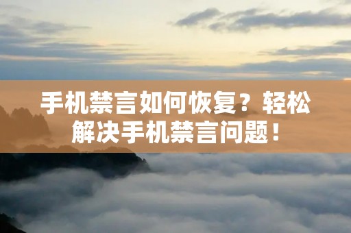 手机禁言如何恢复?轻松解决手机禁言问题!