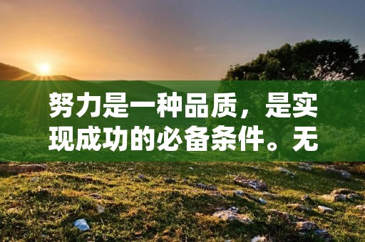 努力是一种品质,是实现成功的必备条件。无论是在学业上、工作中还是生活中,我们都需要付出努力才能取得成果。努力不仅是一种行为,更是一种态度。下面是一些关于努力的名言警句,希望能给你带来一些启发和鼓励。 努力是一种品质,是实现成功的必备条件。无论是在学业上、工作中还是生活中,我们都需要付出努力才能取得成果。努力不仅是一种行为,更是一种态度。下面是一些关于努力的名言警句,希望能给你带来一些启发和鼓励。
