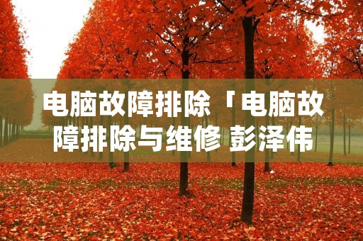 电脑故障排除「电脑故障排除与维修 彭泽伟pdf」 电脑故障排除「电脑故障排除与维修 彭泽伟pdf」