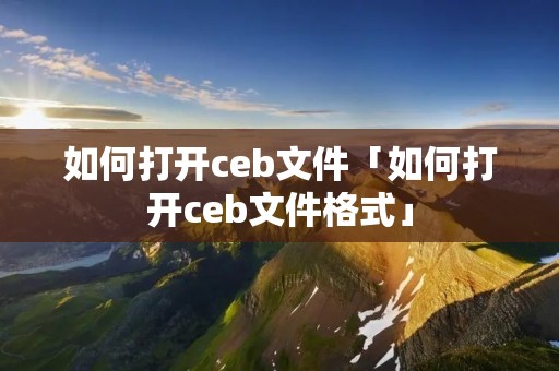 如何打开ceb文件「如何打开ceb文件格式」