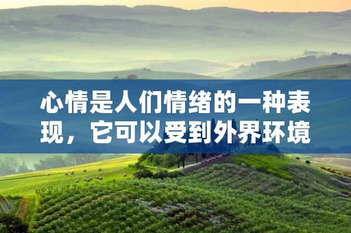 心情是人们情绪的一种表现,它可以受到外界环境的影响,也可以受到内心的情绪波动所影响。在现代社会中,人们常常面临各种各样的压力和困扰,这些因素往往会对人们的心情产生负面影响。然而,我们可以通过一些方法来调节心情,使自己保持良好的心态和积极的情绪。