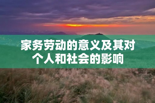 家务劳动的意义及其对个人和社会的影响 家务劳动的意义及其对个人和社会的影响