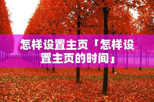 怎样设置主页「怎样设置主页的时间」