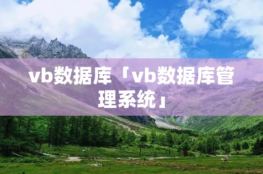 vb数据库「vb数据库管理系统」
