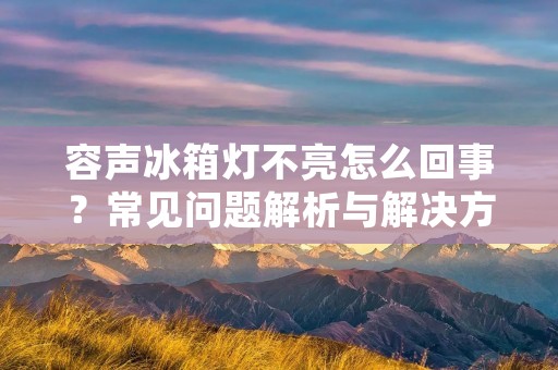 容声冰箱灯不亮怎么回事?常见问题解析与解决方案 容声冰箱灯不亮怎么回事?常见问题解析与解决方案