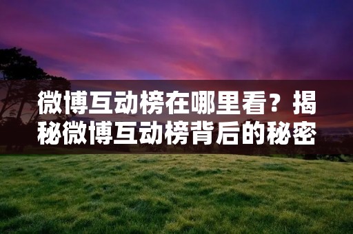 微博互动榜在哪里看？揭秘微博互动榜背后的秘密