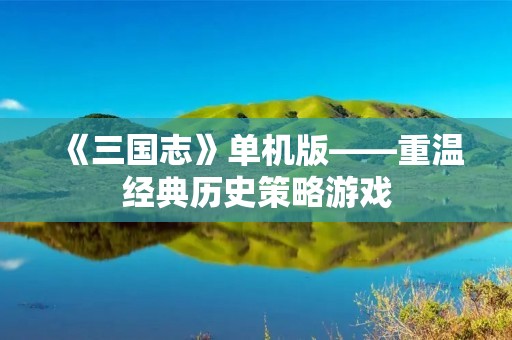 《三国志》单机版——重温经典历史策略游戏