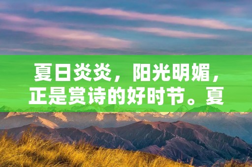 夏日炎炎，阳光明媚，正是赏诗的好时节。夏天的古诗凭借其独特的意境和美妙的描写，吸引了无数文人墨客的笔触。下面就让我们一起来欣赏几首夏天的古诗吧。