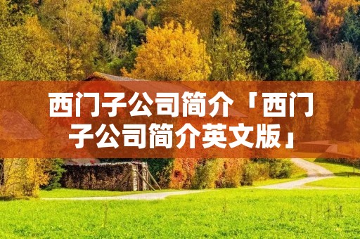 西门子公司简介「西门子公司简介英文版」