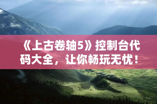 《上古卷轴5》控制台代码大全，让你畅玩无忧！