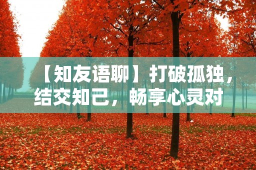 【知友语聊】打破孤独，结交知己，畅享心灵对话