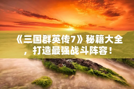 《三国群英传7》秘籍大全，打造最强战斗阵容！