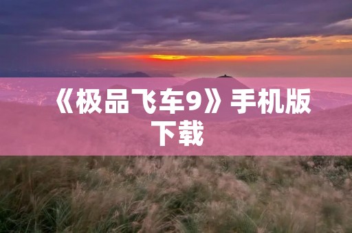 《极品飞车9》手机版下载:体验极致竞速快感!