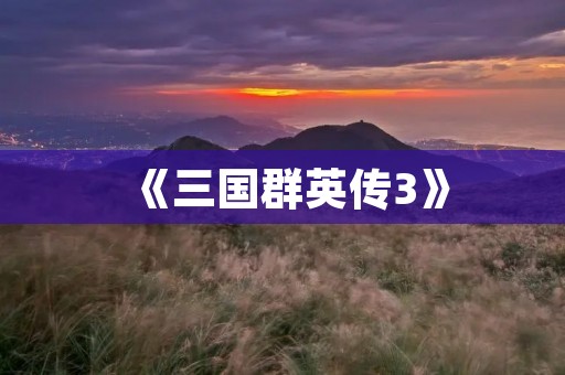 《三国群英传3》：战争年代的群雄逐鹿