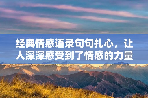 经典情感语录句句扎心,让人深深感受到了情感的力量和深度。这些语录不仅仅是一句句简单的话语,更是对人生、爱情、友情、亲情等方面的深刻思考和感悟。在这些语录中,我们能够看到作者的独特视角和深刻洞察力,让我们不断思考和反思,也让我们更加珍惜身边的人和事。