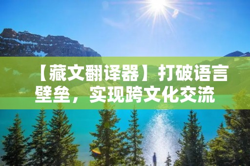 【藏文翻译器】打破语言壁垒，实现跨文化交流