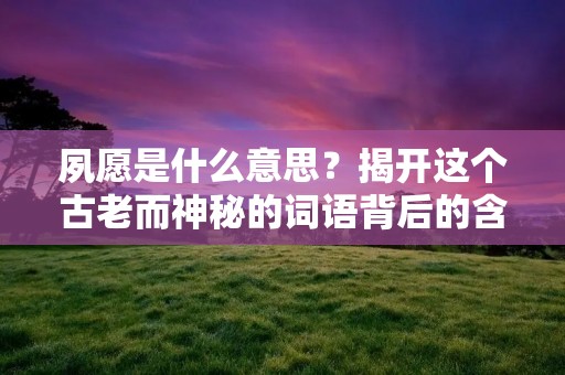 夙愿是什么意思?揭开这个古老而神秘的词语背后的含义,让我们一同探索。