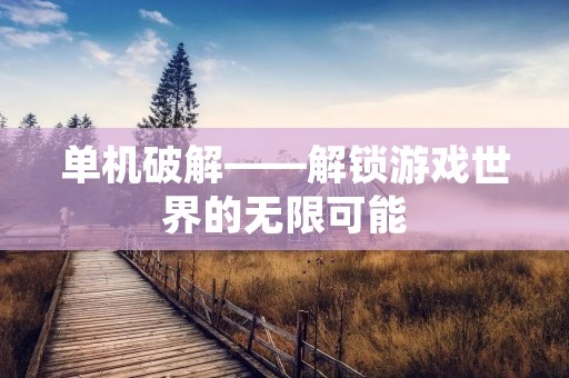 单机破解——解锁游戏世界的无限可能