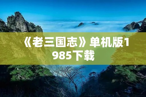 《老三国志》单机版1985下载:经典回归,重温三国历史!