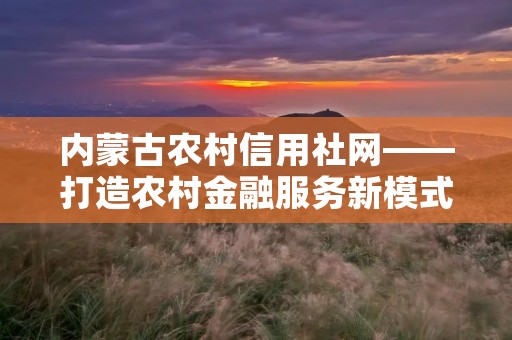 内蒙古农村信用社网——打造农村金融服务新模式