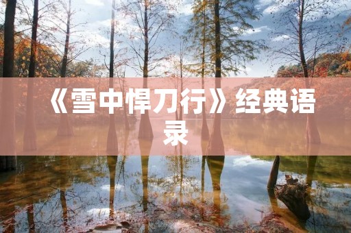 《雪中悍刀行》经典语录：用一生换一世