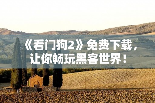 《看门狗2》免费下载,让你畅玩黑客世界!