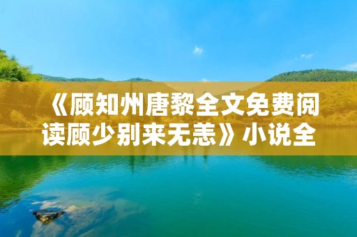 《顾知州唐黎全文免费阅读顾少别来无恙》小说全集简介