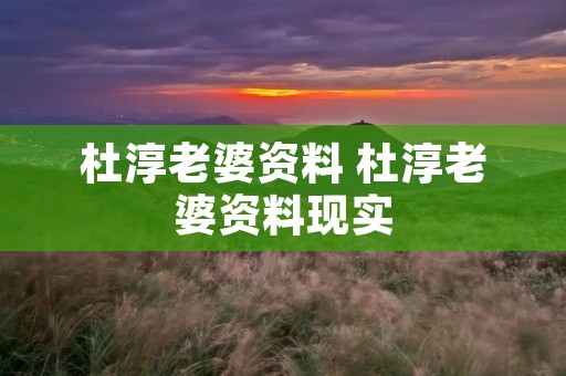 杜淳老婆资料 杜淳老婆资料现实