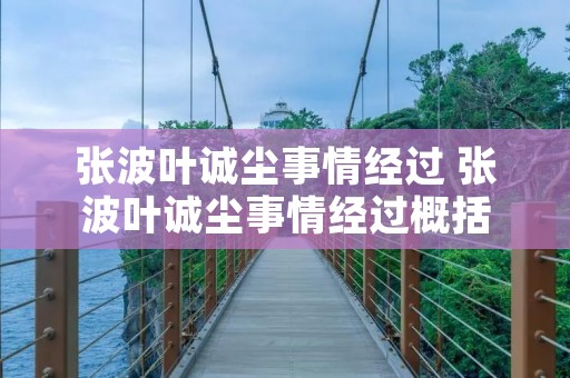 张波叶诚尘事情经过 张波叶诚尘事情经过概括