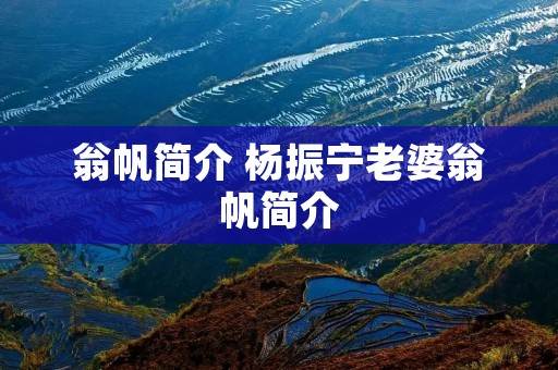 翁帆简介 杨振宁老婆翁帆简介