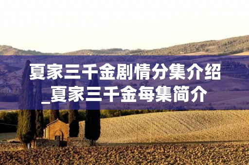 夏家三千金剧情分集介绍_夏家三千金每集简介 夏家三千金剧情分集介绍_夏家三千金每集简介