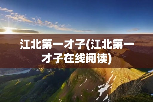 江北第一才子(江北第一才子在线阅读)