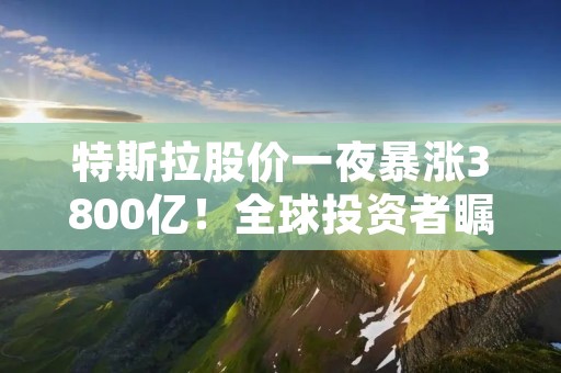 特斯拉股价一夜暴涨3800亿!全球投资者瞩目的电动汽车巨头再度刷新了股市纪录,这一惊人的涨幅引发了业界和投资者的广泛关注。特斯拉一夜暴涨3800亿的背后究竟发生了什么?让我们一起揭开这一惊人的故事。 特斯拉股价一夜暴涨3800亿!全球投资者瞩目的电动汽车巨头再度刷新了股市纪录,这一惊人的涨幅引发了业界和投资者的广泛关注。特斯拉一夜暴涨3800亿的背后究竟发生了什么?让我们一起揭开这一惊人的故事。