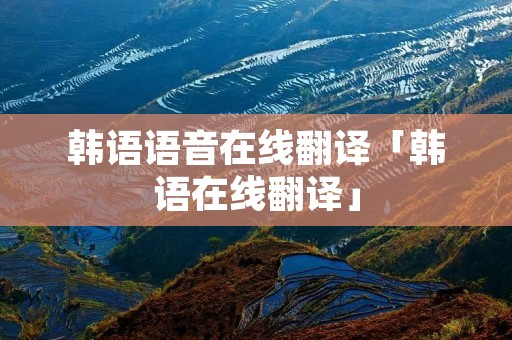 韩语语音在线翻译「韩语在线翻译」