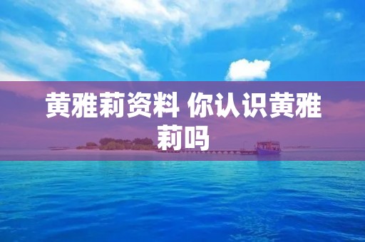 黄雅莉资料 你认识黄雅莉吗
