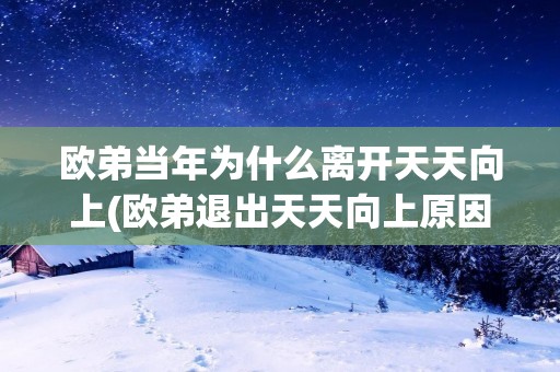 欧弟当年为什么离开天天向上(欧弟退出天天向上原因揭秘)