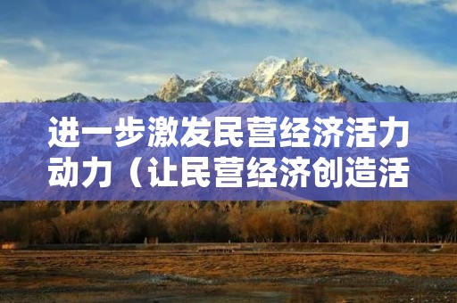 进一步激发民营经济活力动力(让民营经济创造活力充分迸发的措施)