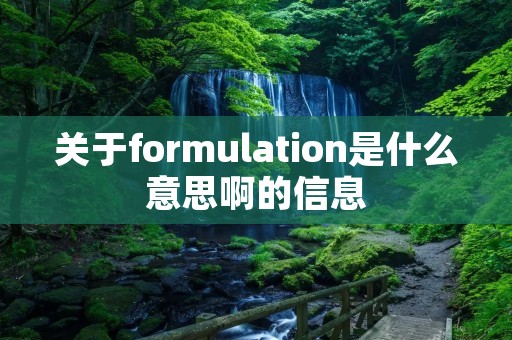 关于formulation是什么意思啊的信息