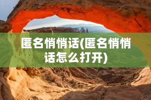 匿名悄悄话(匿名悄悄话怎么打开)