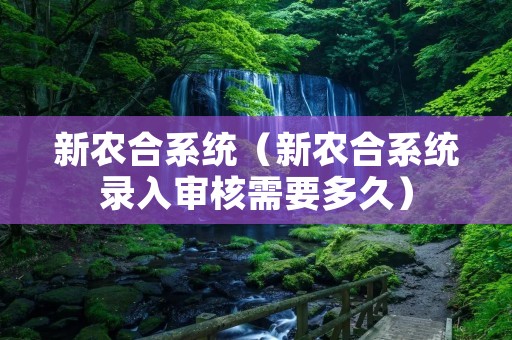 新农合系统(新农合系统录入审核需要多久) 新农合系统(新农合系统录入审核需要多久)