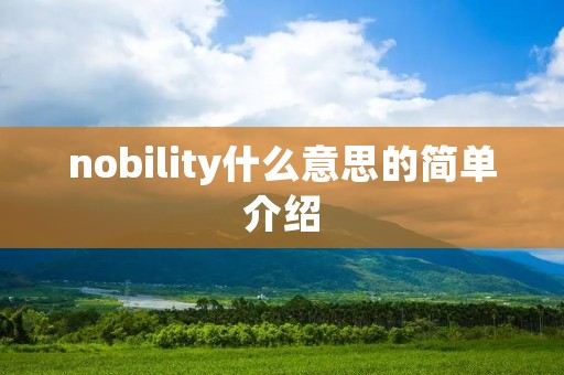 nobility什么意思的简单介绍